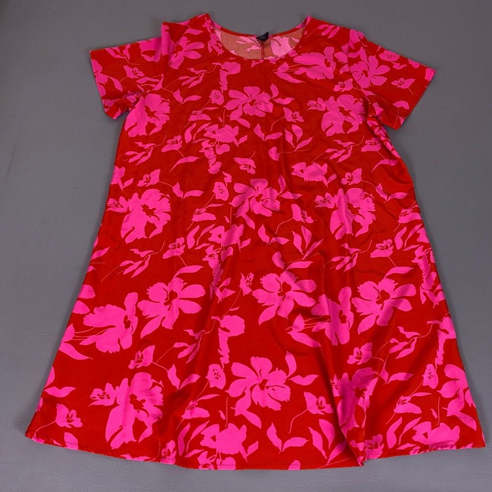 SHEIN Curve Dress Shift T-Shirt Plus Size 1XL Red Pink Floral Short Sleeve *